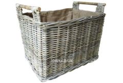 Rectangle Log Basket with Ear Handles, Wheels & Jute Liner