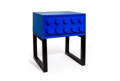 Blue 'Ogel' Block Solid Wood Single Drawer Bedside Table