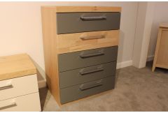 Minto - 5 Drawer Chest (Oak-Charcoal) - Clearance