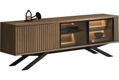 Napoli - TV Cabinet Black Base 1 Wooden Door + 2 Glass Doors